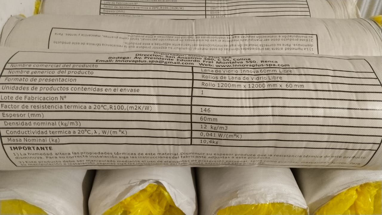 Rollo de Lana de Vidrio 60mm sin aluminio - 14.4m²